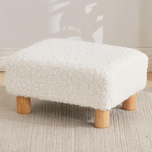 Small Foot Stool Ottoman, Sherpa Footstool Ottoman... (Sherpa White | Sherpa)
