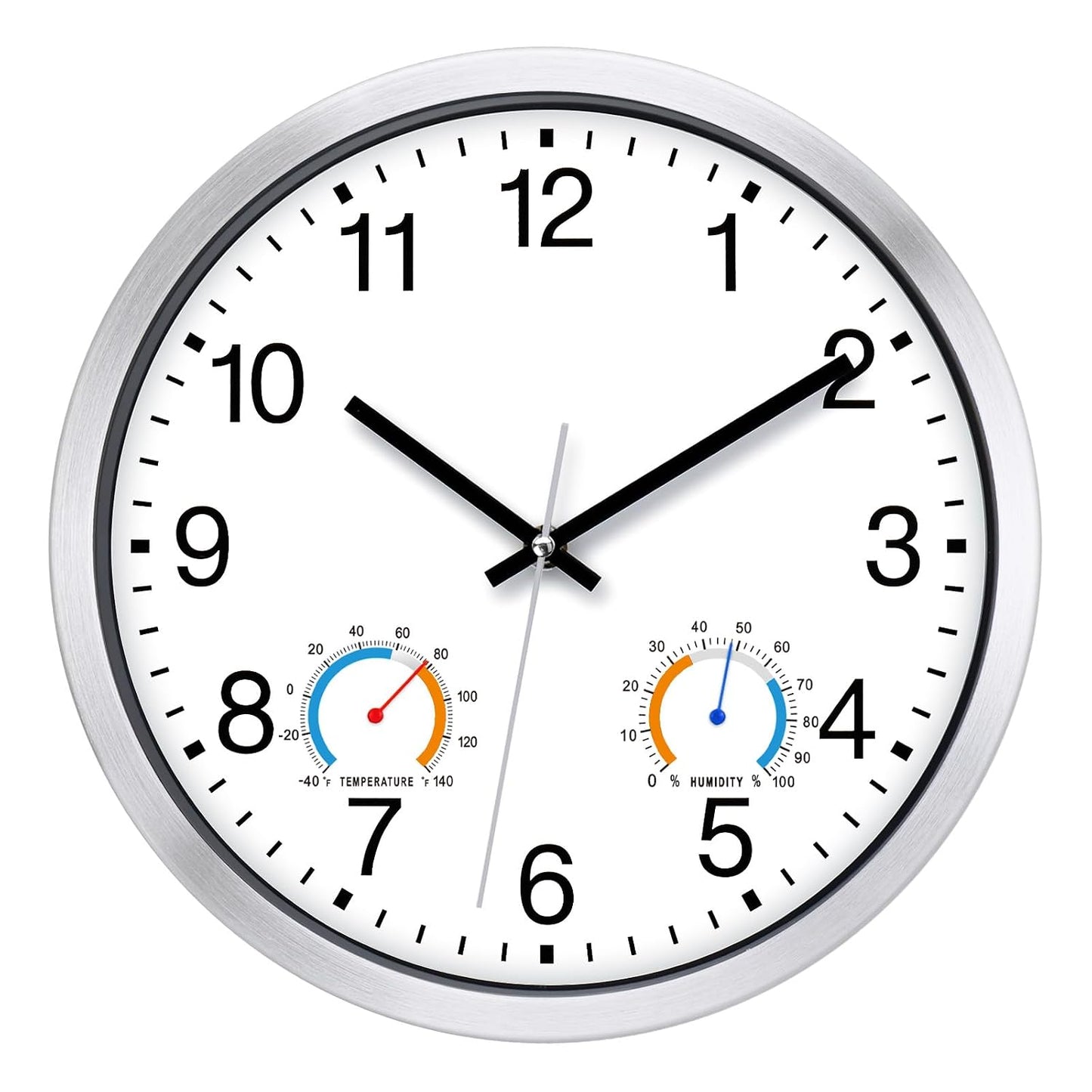 Caysie 12 Inch Indoor Outdoor Clocks Waterproof with Thermometer and Hygrometer Combo, Silent Battery Operated Quartz Metal Wall Clock for Patio Pool Bathroom Home (White)