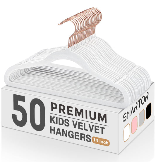 Kids Velvet Hangers 50 Pack, 14 Inch Premium Non S... (50 Count | White | Velvet)