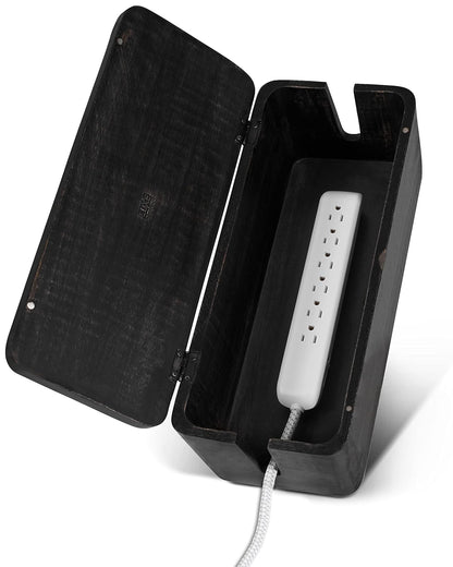 Large Cable Management Box - Cable Organizer Box and Power Strip Box for Electrical Cord Management - Hide Desk Cord and Floor Cables - Wire Storage and Organization for Cords | Mango Wood, Cable Organizer, Rustic Style, Modern Design, Desktop Storage