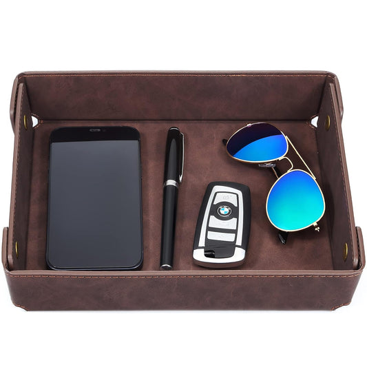 CASIRENA Faux Leather Valet Tray Organizer for Men - Catch-All Tray for Entryway Table Key, Wallet, Watch, Coin Change, Phone, Dresser EDC Dump Jewelry, Bedside Nightstand Desk-top Catchall