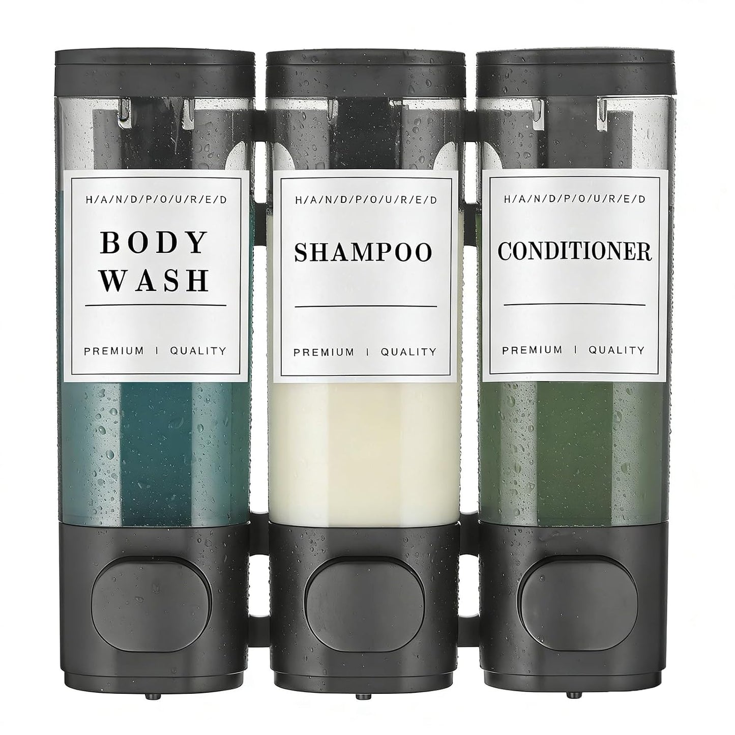 Shower Soap Dispenser Wall Mounted No Drill Shampoo Dispenser for Shower Wall Shampoo and Conditioner Dispenser Bathroom Hotel 3 * 300ml Black with Labels