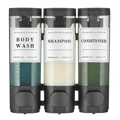 Shower Soap Dispenser Wall Mounted No Drill Shampoo Dispenser for Shower Wall Shampoo and Conditioner Dispenser Bathroom Hotel 3 * 300ml Black with Labels