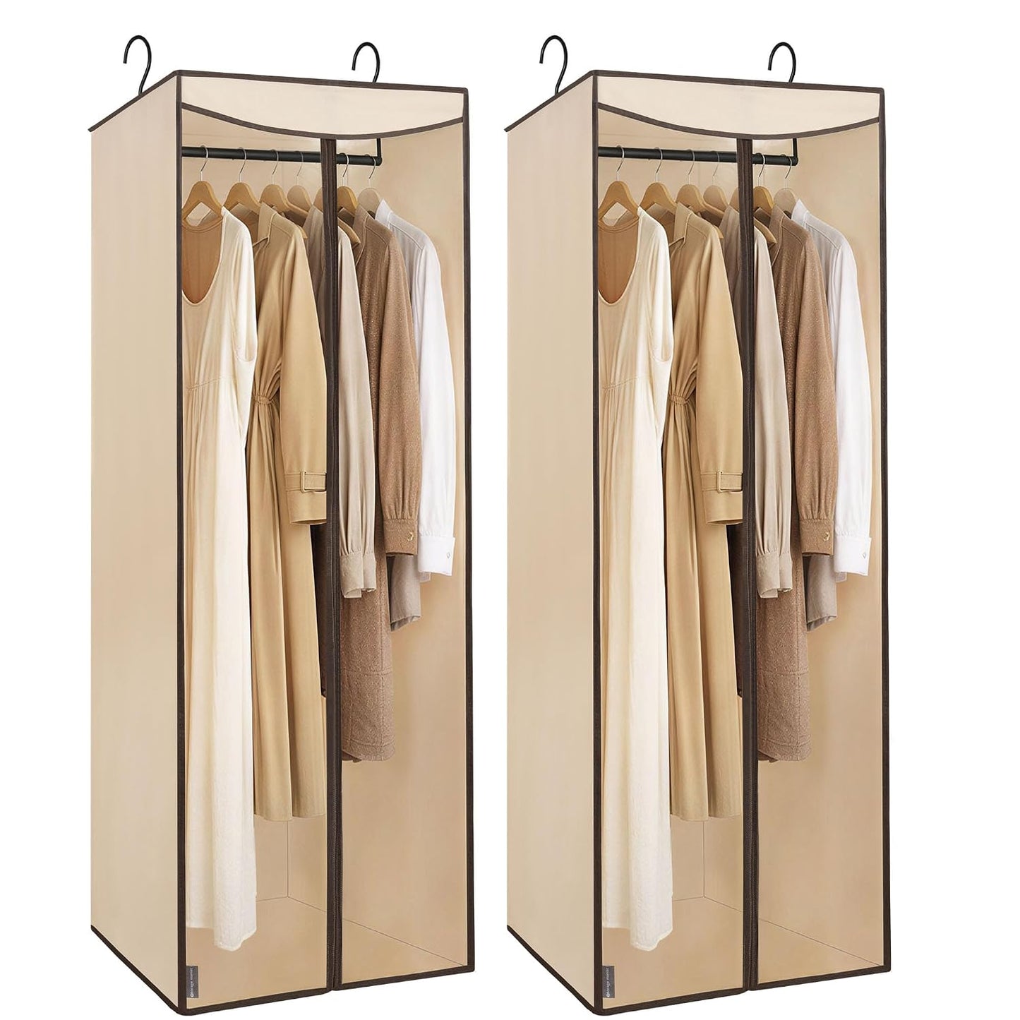STORAGE MANIAC 57'' Garment Bags for Hanging Clothes, Hanging Garment Storage Bag with Sealed Clear Window, Long Garment Cover for Storage Dresses,Suits, 2-Pack