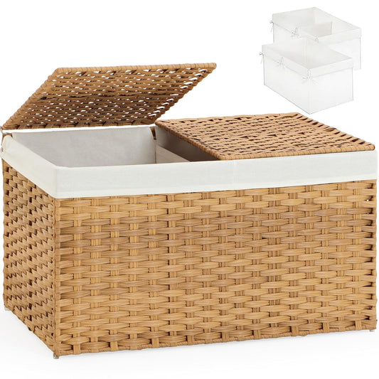 Storage Basket with Lid Rattan Woven Storage Baske... (Natural)