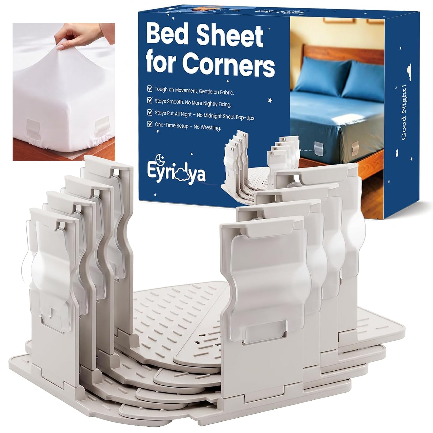 Sheet Holders – 4 Pack Bed Sheet Holders for Corners, Sheet Fasteners for Keeping Sheets from Slipping, Fitted Sheet Holder for Mattress (Beige) | Sheet Holders - Sleep Soundly Without Worrying About Lifted Sheets.