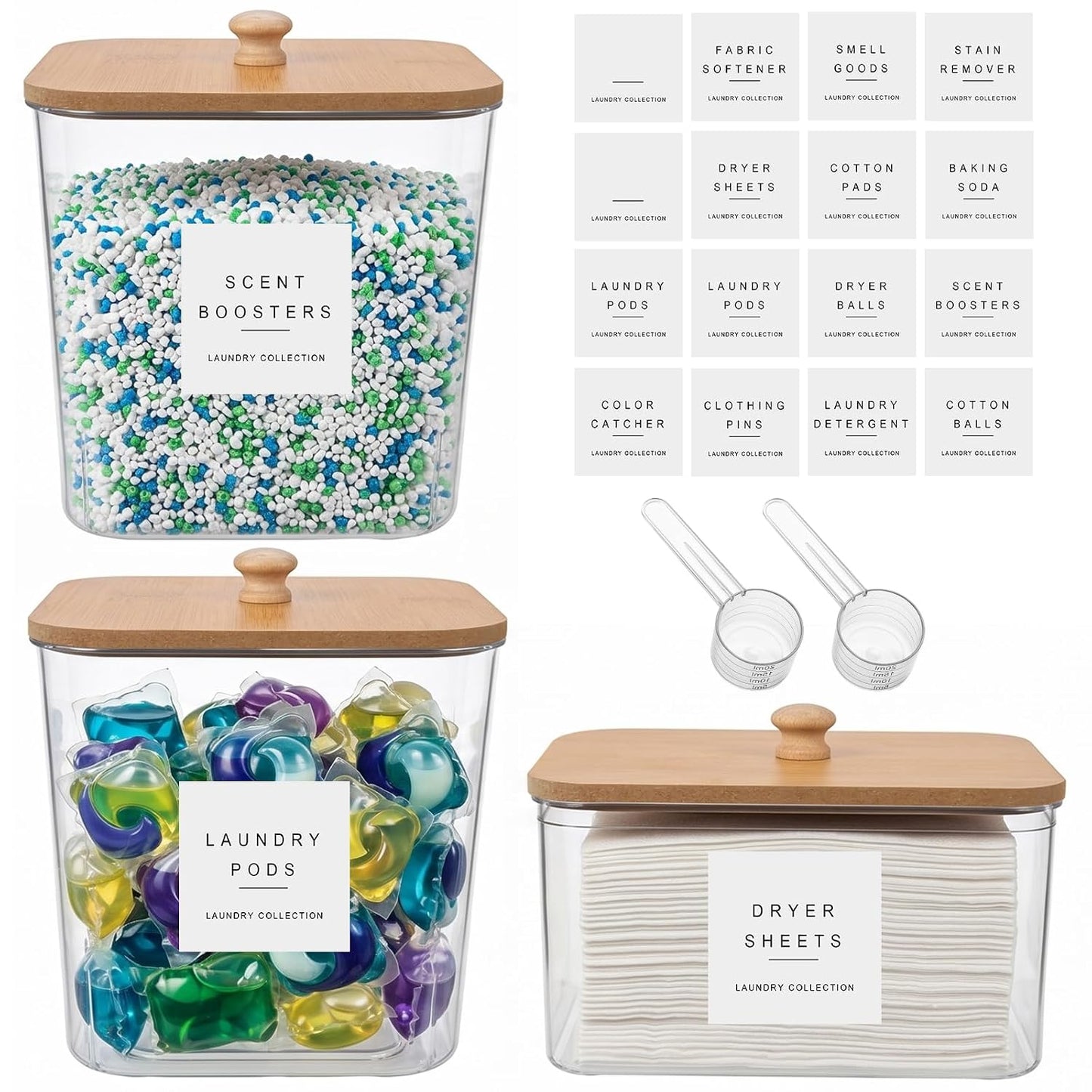 POLRAI 3 Pack Laundry Pod Containers and Dryer Sheet Holder, Laundry Room Organization Storage Containers with Lids and Labels for Detergent Pods Dry Sheet Organizing