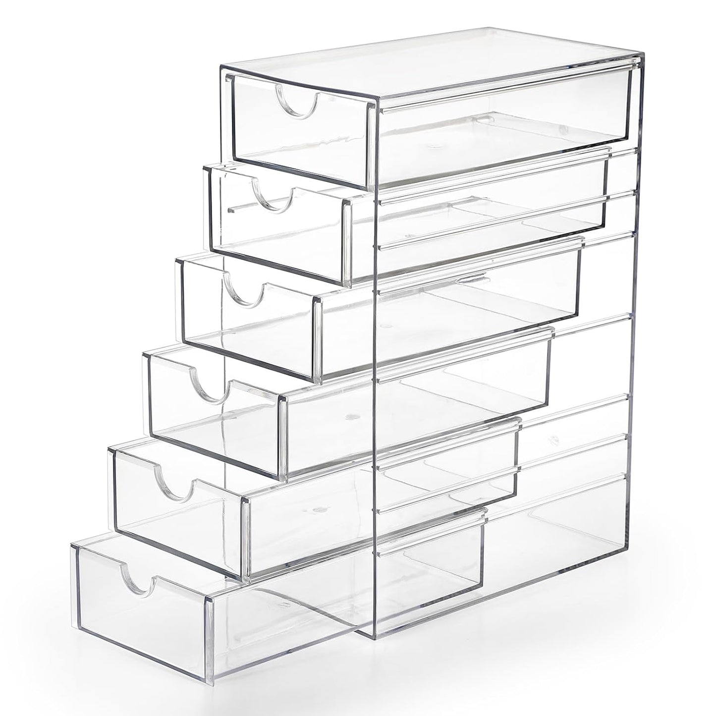 Hipiwe Plastic Drawer Organizer Desktop Storage Box with 6 Pull Out Drawers | Clear Compact Drawers Box for Cabinet Vanity Bathroom Bedroom Pantry Shelf Office Closet Organization