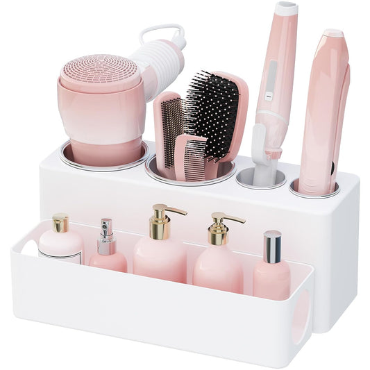Lifewit Hair Tool Organizer Dryer Holder Countertop with 4 Cups, White | 4 Stainless cups Tools Organizer, Acrylic body Hair Product Storage for Curling Iron, Brush, Straightener, Bathroom