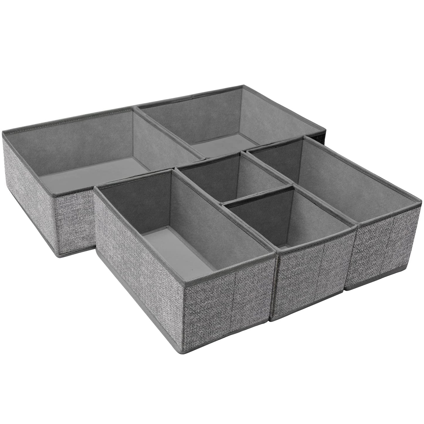 Foldable Underwear Drawer Organizer, Closet Dividers, Storage Box for Clothes, Socks (6 Bins, Gray)