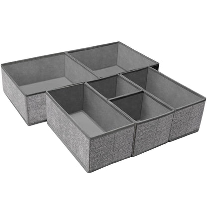 Foldable Underwear Drawer Organizer, Closet Dividers, Storage Box for Clothes, Socks (6 Bins, Gray)