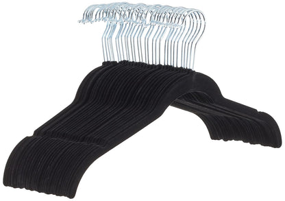 Amazon Basics Space-Saving Slim Velvet Non-Slip Clothes Hangers for Closet Organization with Shoulder Notches, Black/Silver, 30-Pack