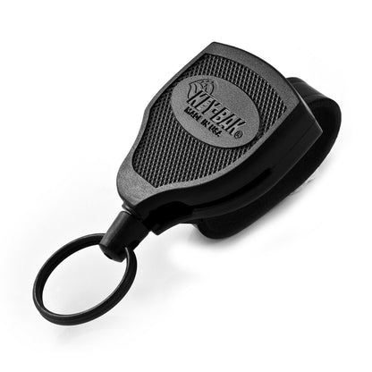 KEY-BAK SUPER48 Locking Retractable Keychain, Durable Polycarbonate Case, Leather Belt Loop, and Oversized Split Ring