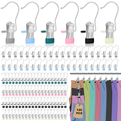 120 Pcs Legging Organizer for Closet Hanging - Stainless Steel Jeans Hangers with Clips, Multi-Purpose Skirt Hangers with Clips for Pants, Shorts, Towels, Boots Storage and Space Saving Solution