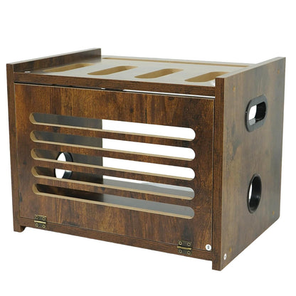 Wooden Router Box with Cable Management | WiFi Modem Storage Organizer Shelf with Ventilation Holes, Brown
