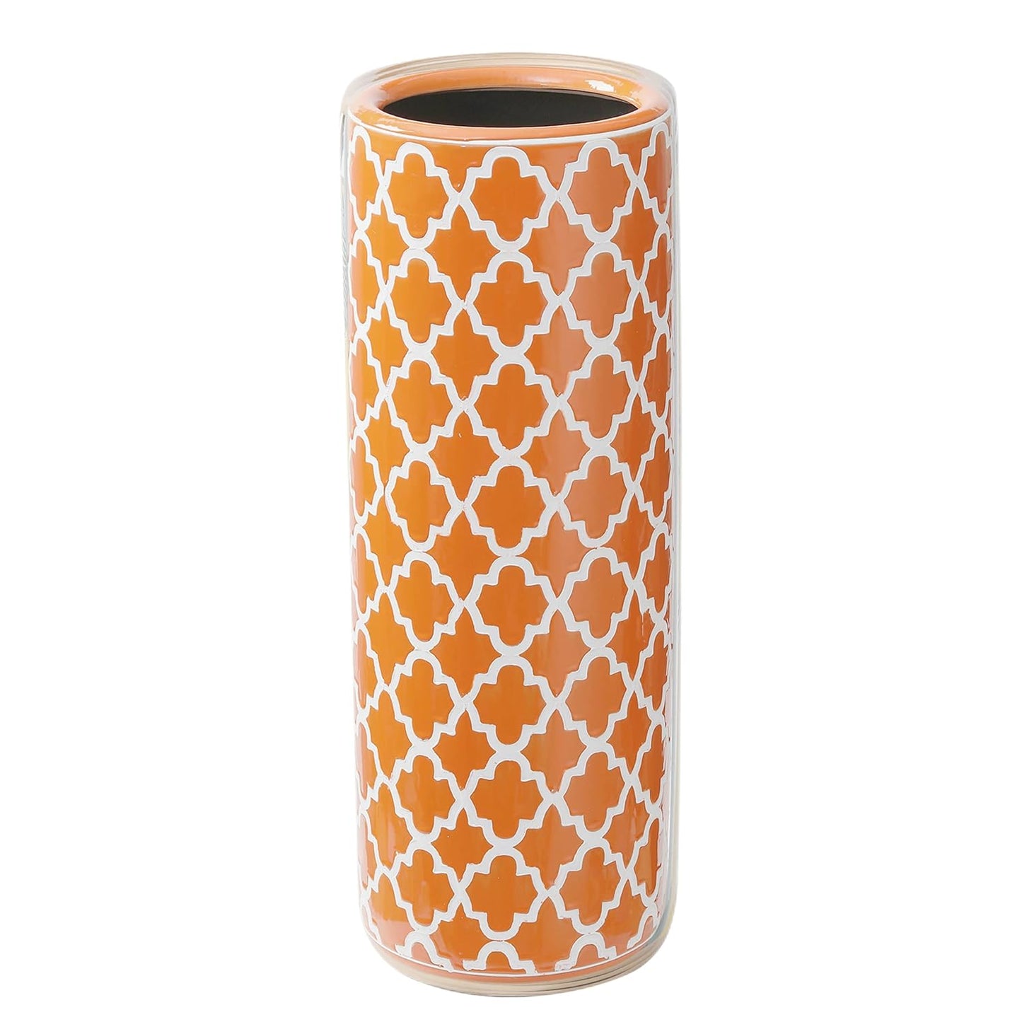 24" H Ceramic Umbrella Stand Contemporary for Entryway Storing Canes | Porcelain Umbrella Holder Modern Style Floor Vase for Storing Walking Sticks for Entryway Indoor Home Decor