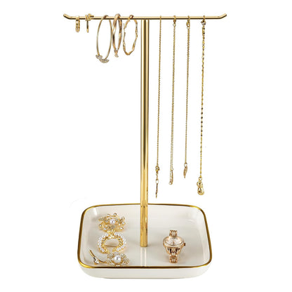 Jewelry Holder Stand with Ceramic Base, Necklace Tree: 12"Tall, 6.7"Base, Gold