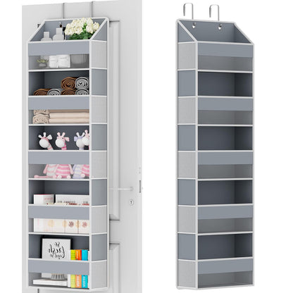 Over The Door Organizer - Over Door Storage Organizer with 5 Large Pockets & 10 Mesh Side Compartments - Heavy-Duty Hanging Storage for Bathroom, Bedroom & Closet - Baby Room Organize - Grey