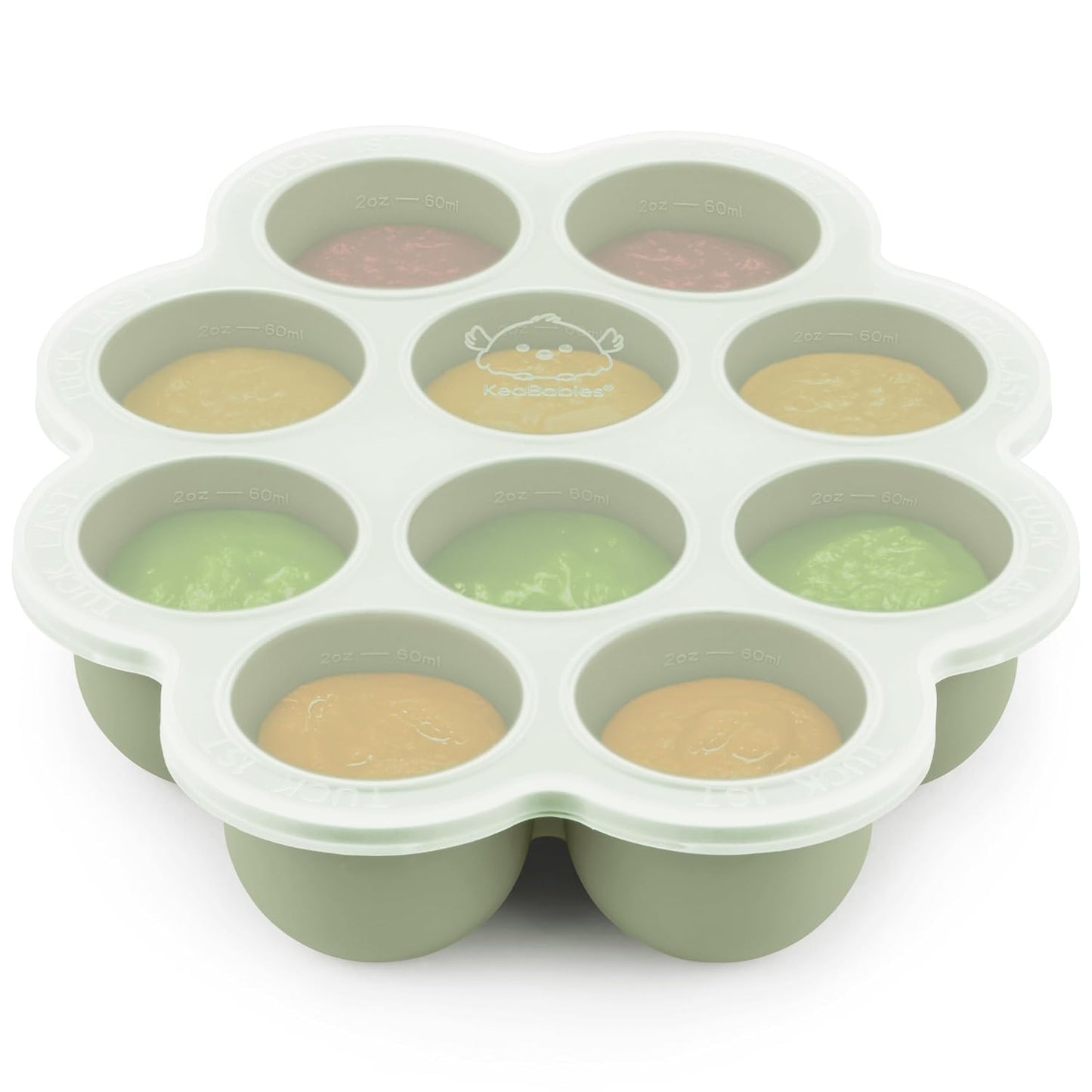KeaBabies Silicone Food Freezer Trays with Lid, 2oz x 10 Pods (Sage)