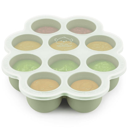 KeaBabies Silicone Food Freezer Trays with Lid, 2oz x 10 Pods (Sage)