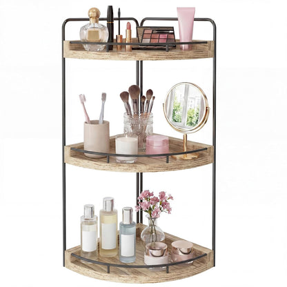 Fixwal 3 Tier Corner Bathroom Countertop Organizer Vanity Shelf Light Brown | Corner Organizer, Rustic Wood Finish, Countertop Storage for Bathroom Essentials, No Install, Compact, Space Saving