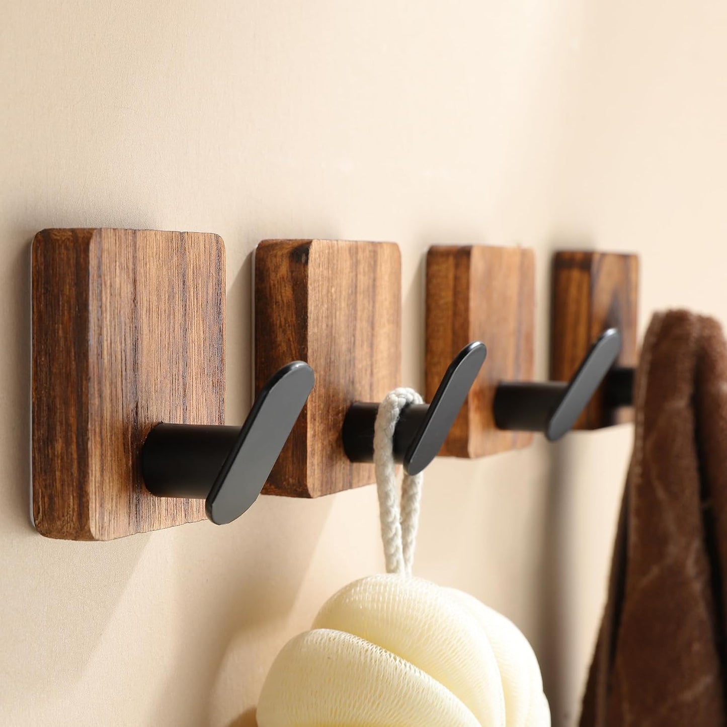 Towel Hooks for Bathrooms, Wood Decorative Adhesive Hanging Hook
