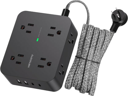 HANYCONY Surge Protector Power Strip, 1080J, 5 Ft Braided Extension Cord | 8 Outlets 4 USB Ports(2 USB C), Outlet Extender, Flat Plug, Wall Mount, Desk Charging Station, Home Office, Dorm Room ETL