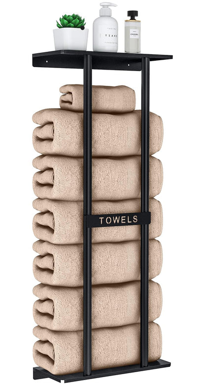 Towel Racks for Bathroom, Bathroom Towel Storage Wall Mounted 30 inch with Shelf Can Holds 6 Large Towels, Wall Towel Rack for Rolled Towels, Black