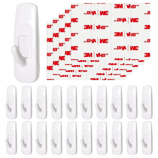 20 Medium Hooks for Hanging, Adhesive Wall Strips... (White | Plastic)