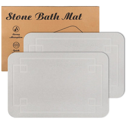 Stone Bath Mat, Super Absorbent Diatomaceous Earth Shower Mat, Non-Slip Fast-Drying Bathroom Floor Mats, 23.6'' × 15.4", Greyish White, 2 Pack