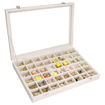 Vicoter Velvet Jewelry Tray 48 Compartments Jewelry Display Organizer with Transparent Cover Rings, Earrings, Necklaces, Pendants Storage Box for Girls, Wives, Mothers, Women