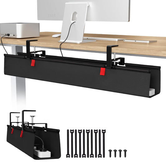 Univivi No Drill Under Desk Cable Management Tray, 36 inch Cable Management | Clamp/Screw Mount Desk Cable Management, Premium Fabric Cable Management Tray, Large Capacity Cord Organizer for Office, Home