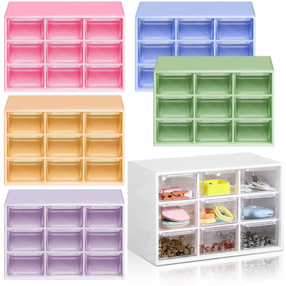 6 Pcs Mini Drawer Organizer Small Organizer with 9 Drawers Plastic Desktop Craft Storage Box for Office Home Room Jewelry Cosmetics Collection(Multicolored)