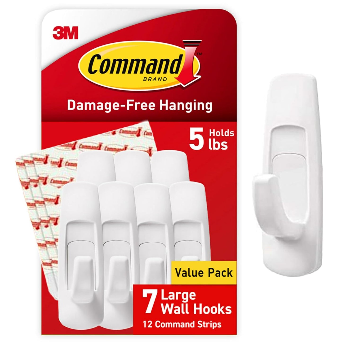 Command Large Utility Hooks, 7-Hooks, 12-Strips, Organize Damage-Free | Damage-Free Hanging Wall Hooks with Adhesive Strips, No Tools Adhesive Hooks for Hanging Decor, Holds up to 5 lb