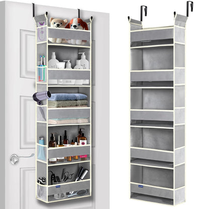 Over The Door Organizer 5-Shelves and 10 Side Pockets, Over The Door Storage for Bathroom Bedroom Nursery, Hanging Door Organizer for Baby Diapers and Kids Toys (13"x5"x44", Grey)