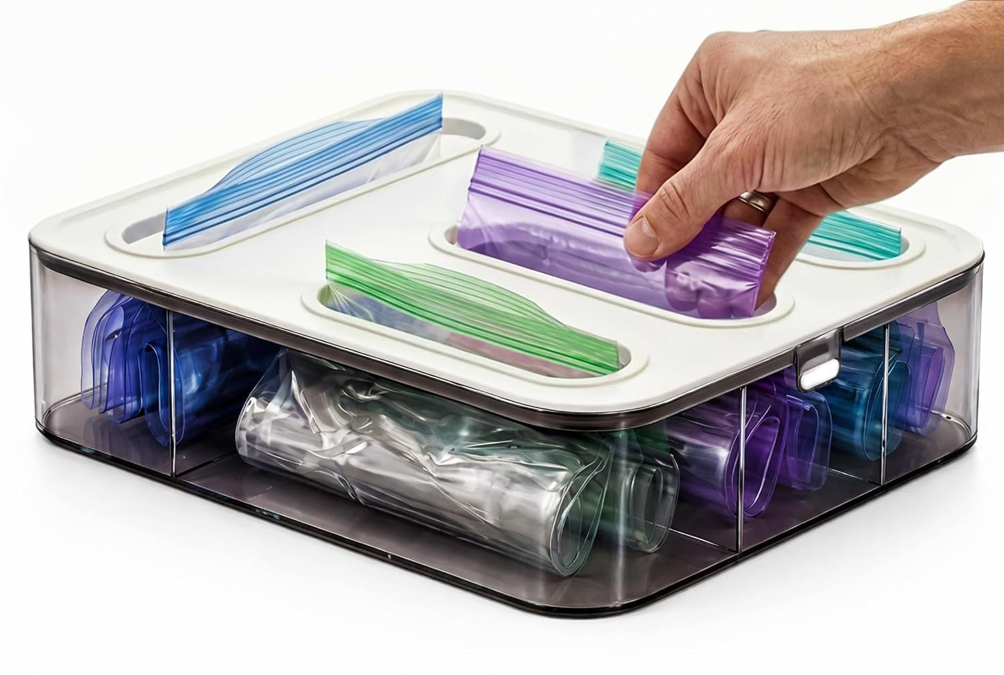 HIMUS Food Storage Bag Organizer - 4 in 1 Plastic Baggie Organizer for Drawer | Compatible with Sandwich, Snack, Gallon, Quart & Slider | Plastic Bag Organizers Kitchen Storage| Wall & Drawer Mount
