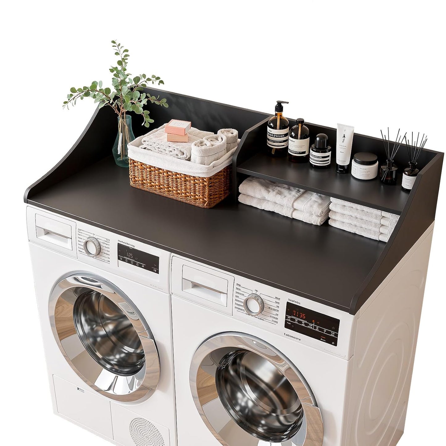 2-Tier 54" Width Washer Dryer Countertop for Laundry Room Organization | Depth Laundry Countertop Organization with Edge Wooden Washer and Dryer Topper for Folding Sorting & Ironing Easy to Install
