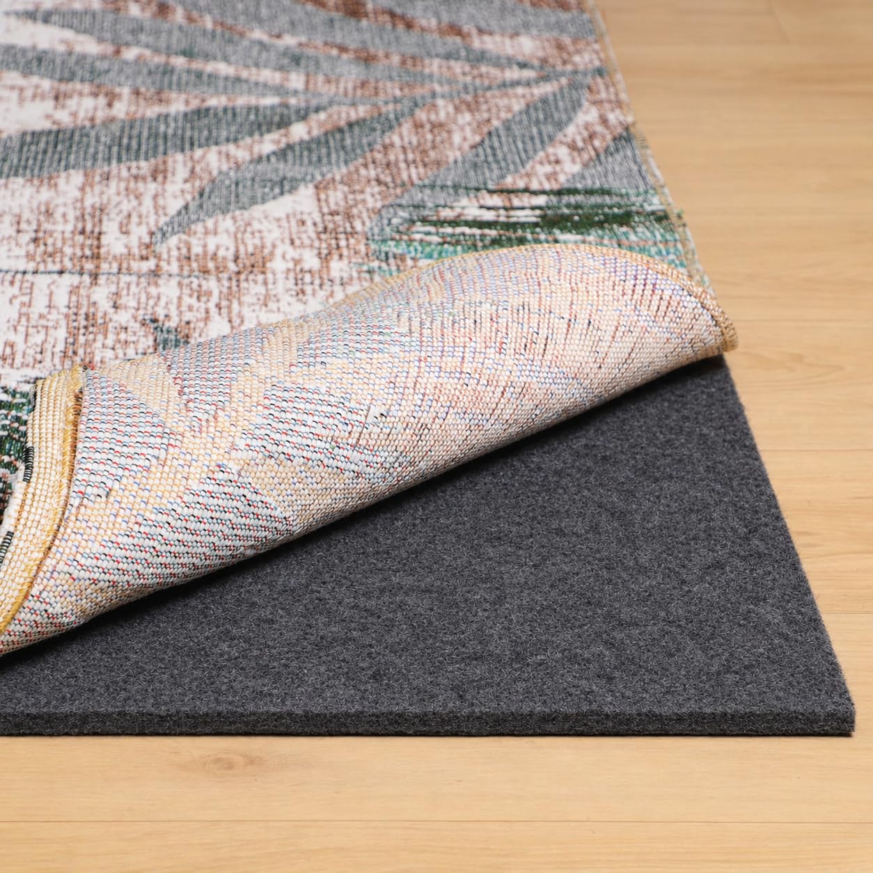 Rug Pad 8x10 Non Slip for Hardwood Floors, 1/8” Extra Thick Waterproof Felt Carpet Pad, Low Profile Underlay for Area Rugs, Safe for LVP & All Floor Finishes, Odorless & Soundproof
