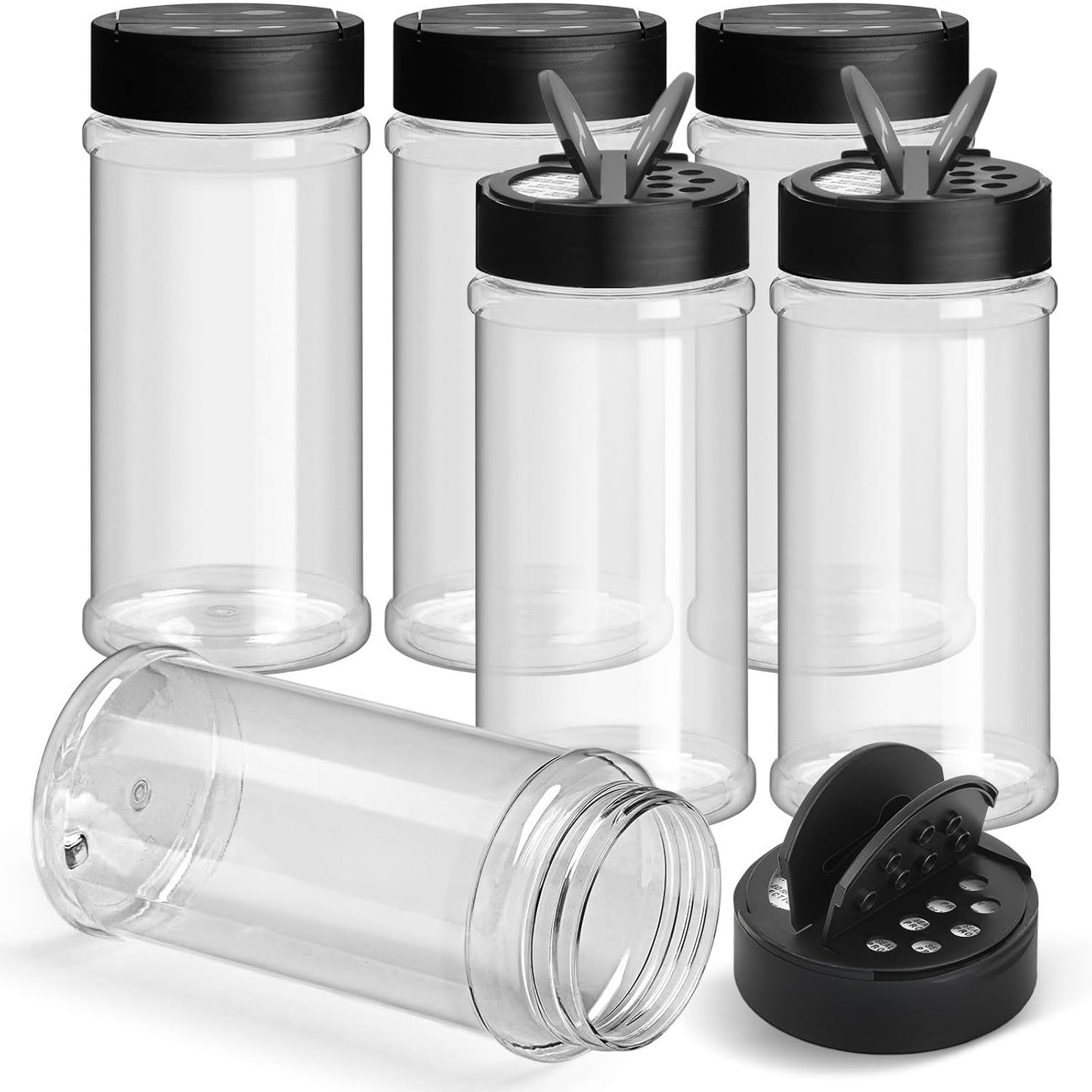TUZAZO 16 Oz Large Spice Jars Plastic Seasoning Containers, 6 Pack | Heavy Duty Plastic Spice Bottles with Dual Shaker Lids, Refillable Empty Spice Containers for Salt, Herbs & Spices