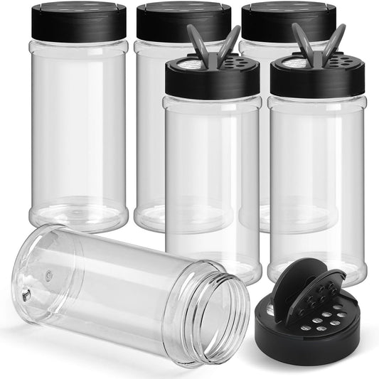 TUZAZO 16 Oz Large Spice Jars Plastic Seasoning Containers, 6 Pack | Heavy Duty Plastic Spice Bottles with Dual Shaker Lids, Refillable Empty Spice Containers for Salt, Herbs & Spices