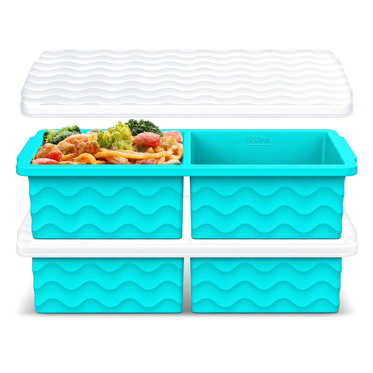 Aopigavi Silicone Freezer Tray with Lid – 2-Cup Soup Freezer Container Molds, Large Ice Cube Trays for Freezing Soup, Sauce & Broth, Meal Prep & Food Storage – Oven & Dishwasher Safe, 2-Pack