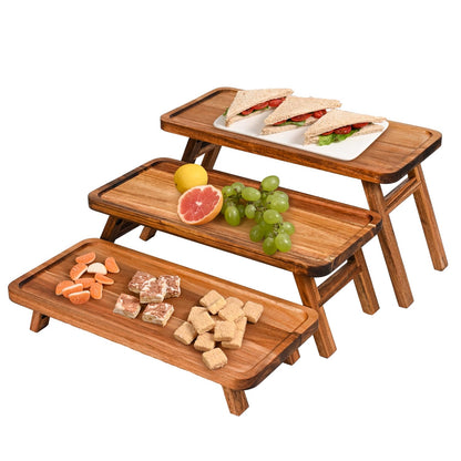 3 Tier Serving Tray Acacia Wooden Tiered Tray Stand Foldable Dessert Table Display Set Decor Charcuterie Boards for Party, Birthday, Wedding, Christmas