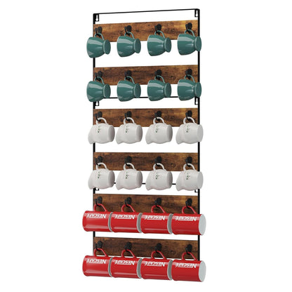 IBUYKE Coffee Mug Holder Wall Mounted,Set of 3,24 Hooks,Brown TBJ005H-3 | Mug Racks for Wall Rustic Wood Coffee Mug Rack Display Organizer for Kitchen Home Bar Coffee Station