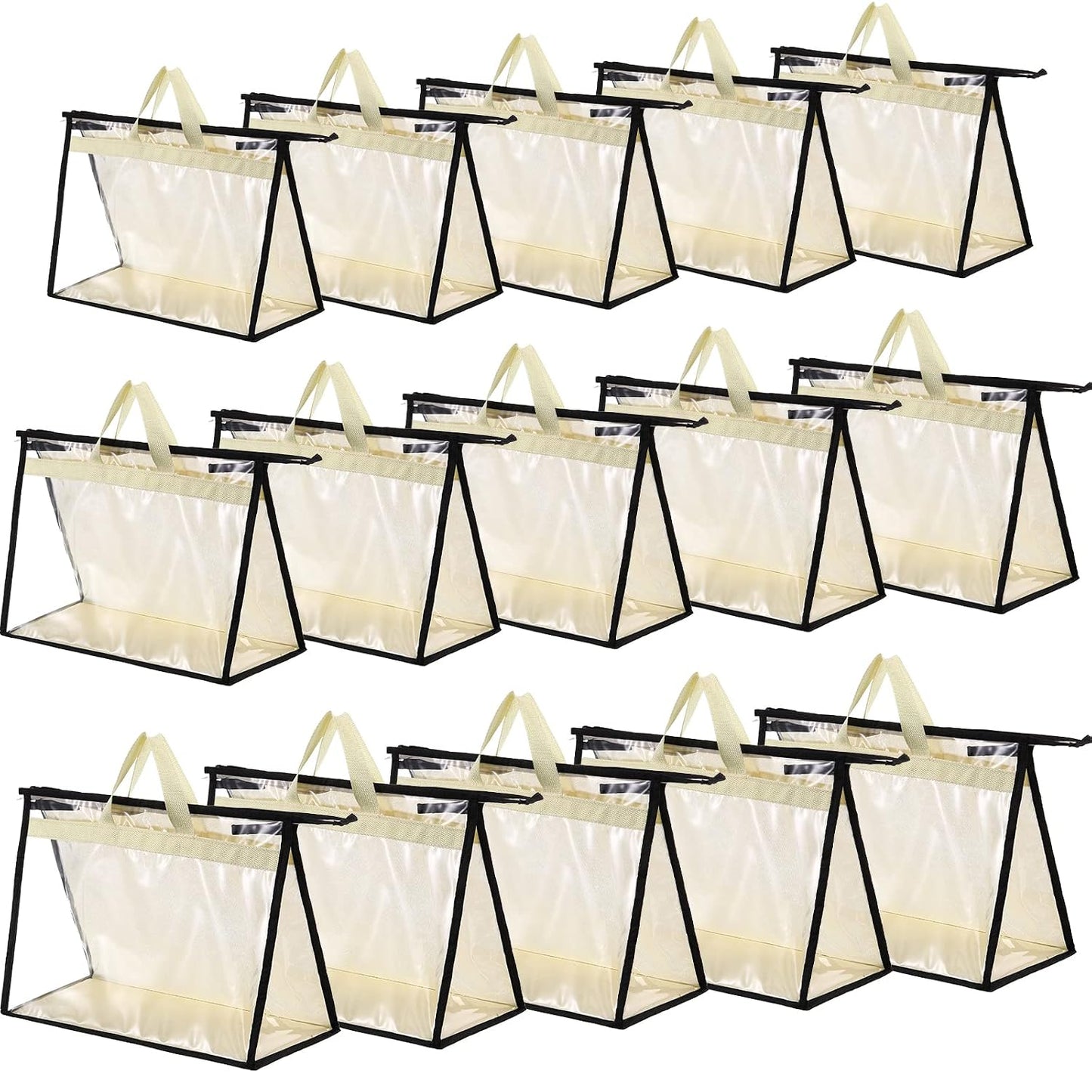 15 Packs Purse Storage Dust Bags for Handbags Clear Handbag Storage Purse Protector Bag Organizers for Handbags Cover Hanging Closet Organizer with Zipper and Handles, 3 Sizes