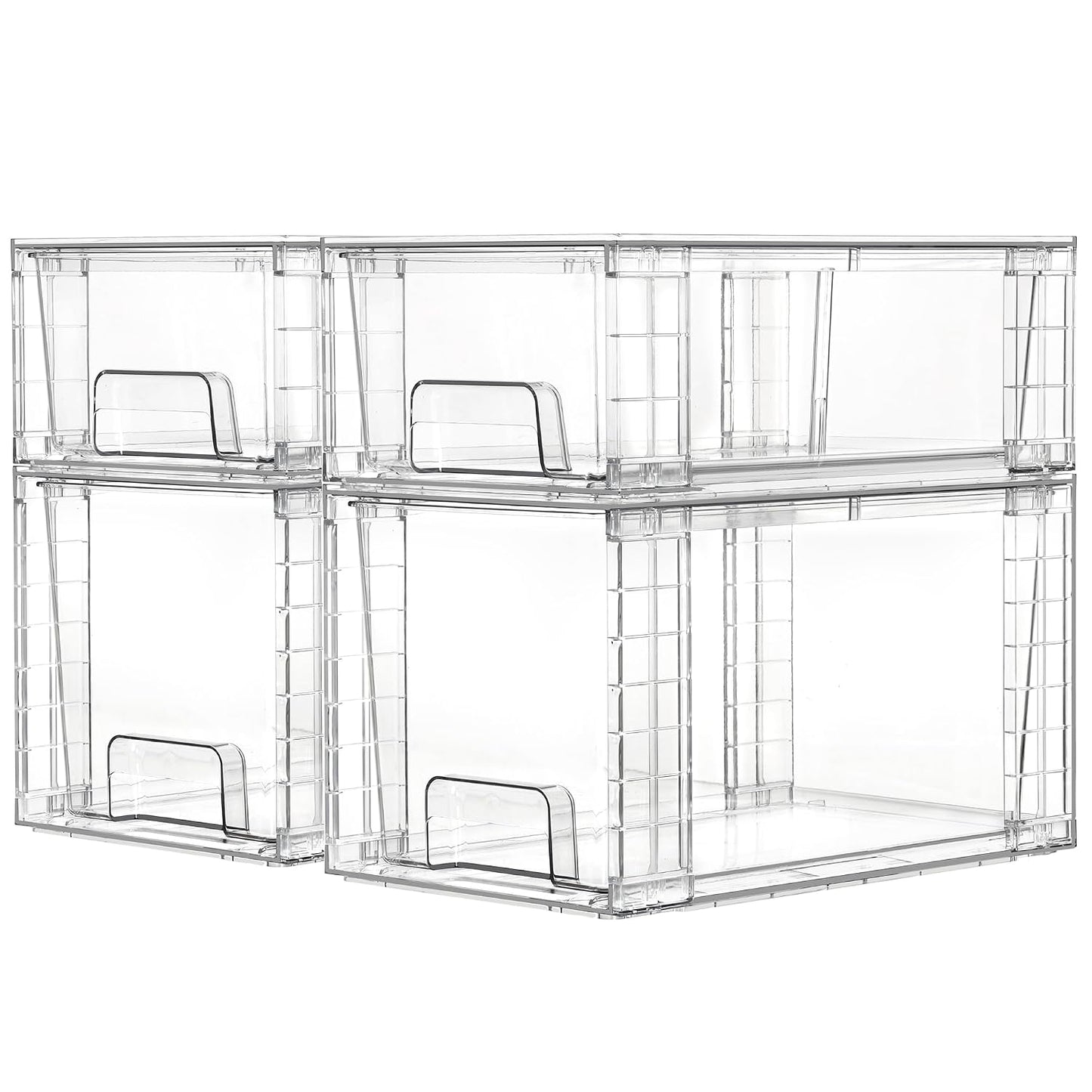 Vtopmart Clear Stackable Storage Drawers, 4 Pack Kitchen Cabinet Set | Medium and Small Pull-Out PET Drawers with Stackable Design for Kitchen Cabinets, Pantry, Under Sink, Medicine