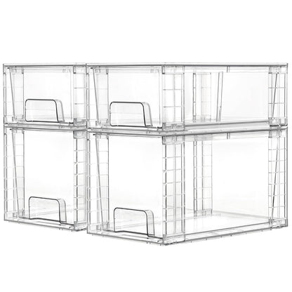 Vtopmart Clear Stackable Storage Drawers, 4 Pack Kitchen Cabinet Set | Medium and Small Pull-Out PET Drawers with Stackable Design for Kitchen Cabinets, Pantry, Under Sink, Medicine