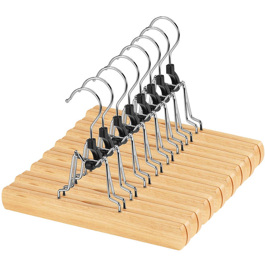12 Pack Natural Wooden Pants Hangers with Clips No...