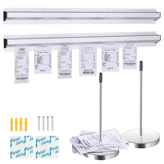 2 Pieces 24-inch Aluminum Sliding Restaurant menu Clip Rails with 2 Receipt Clip pins, Suitable for Restaurants, cafes, Kitchens, Offices, bar memo Organizers