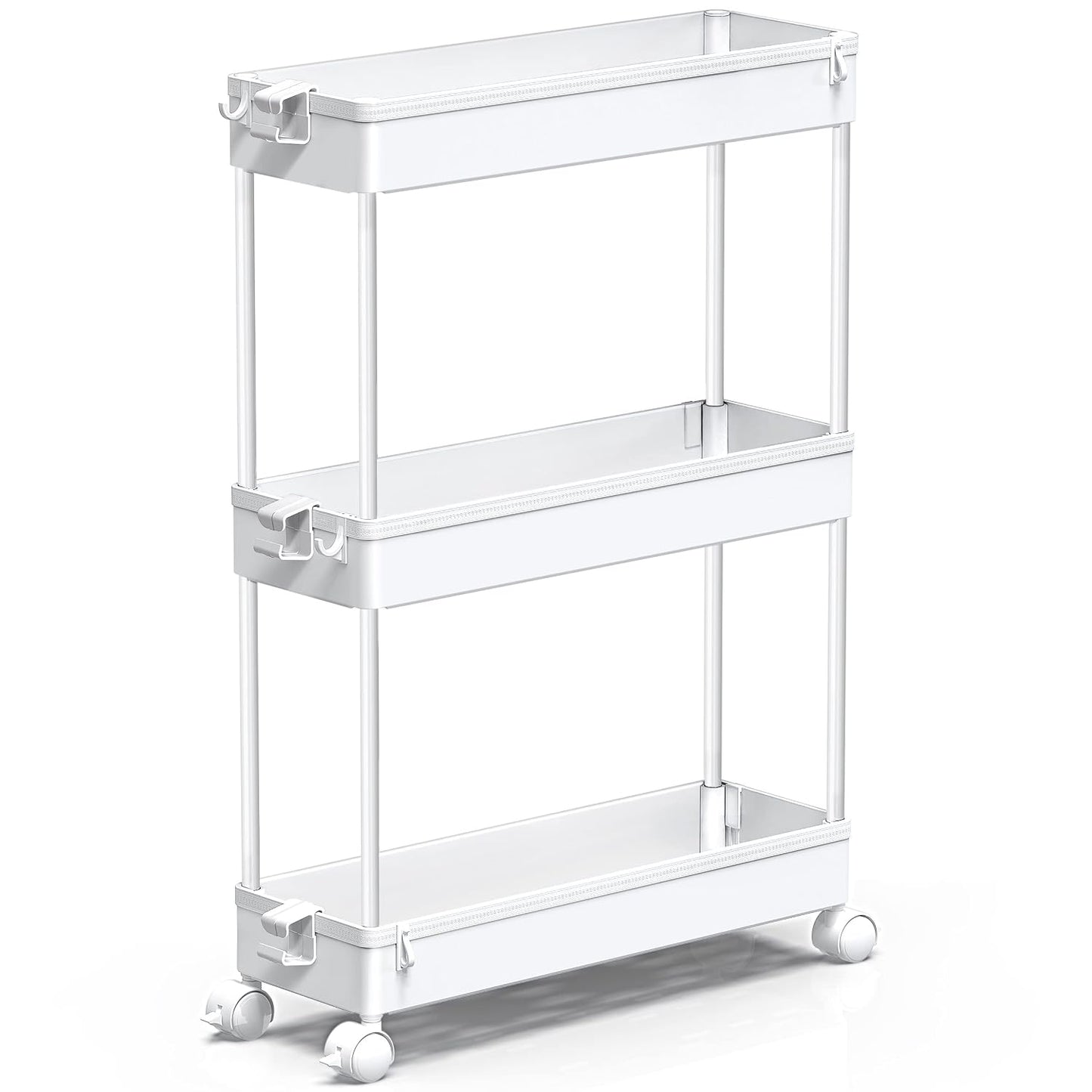 SPACEKEEPER Slim Rolling Storage Cart, 3 Tier Bathroom Cart Organizer,White | Narrow Rolling Cart with Wheels for Kitchen Office Bathroom Laundry Room,Mobile Utility Cart for Craft Art Makeup Nail Polish