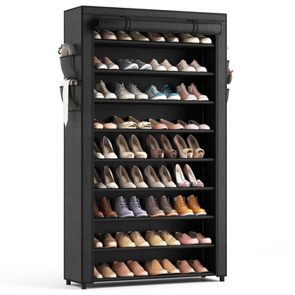 Shoe Rack with Covers - 10 Tiers Tall Shoe Rack Organizer Large Capacity Shoe Shelf Storage 40 Pairs Space Saving Vertical Shoe Storage Organizer for Closet, Entryway, Dorm, Bedroom